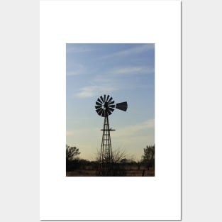 Kansas Windmill in a Pasture with blue sky and clouds Posters and Art